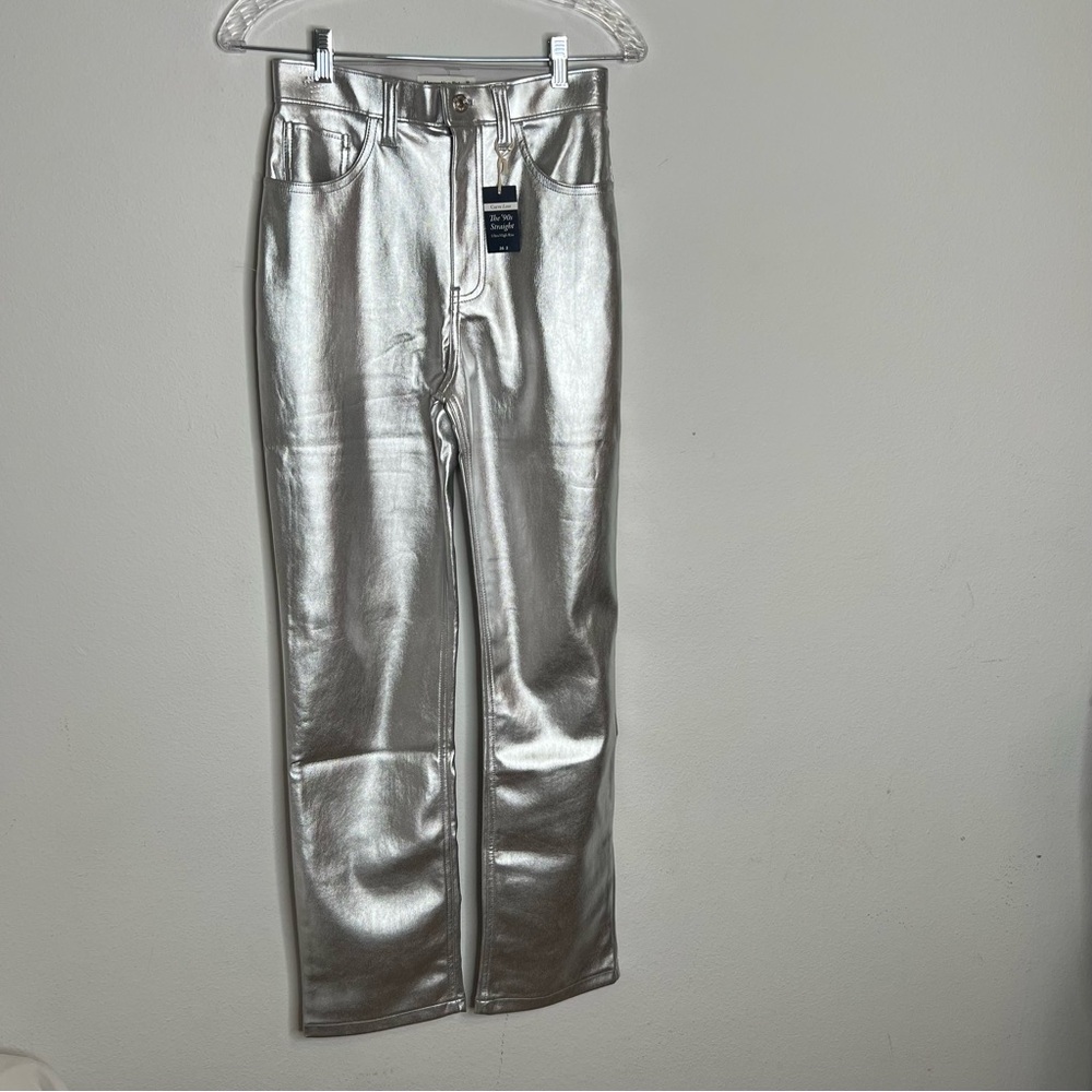 Abercrombie 90’s Straight Ultra High Rise Faux Leather Pants Silver Size 26/2